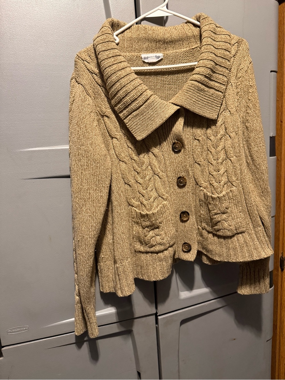 St. John's Bay Tan Cable Knit Button-Front Cardigan